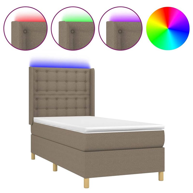 Foto van The living store boxspring bed - led - pocketvering - huidvriendelijk - 193x93x118/128 cm - taupe/white