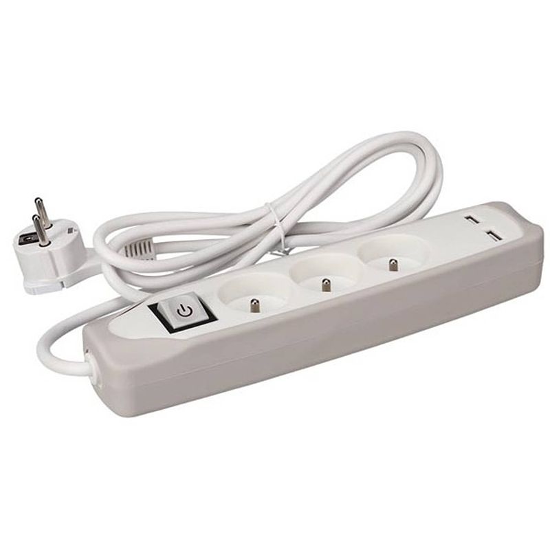 Foto van Perel stekkerdoos 3-voudig incl. 2 usb-poorten schuko 3500w