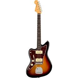 Foto van Fender american professional ii jazzmaster lh 3-tone sunburst rw linkshandige elektrische gitaar met koffer