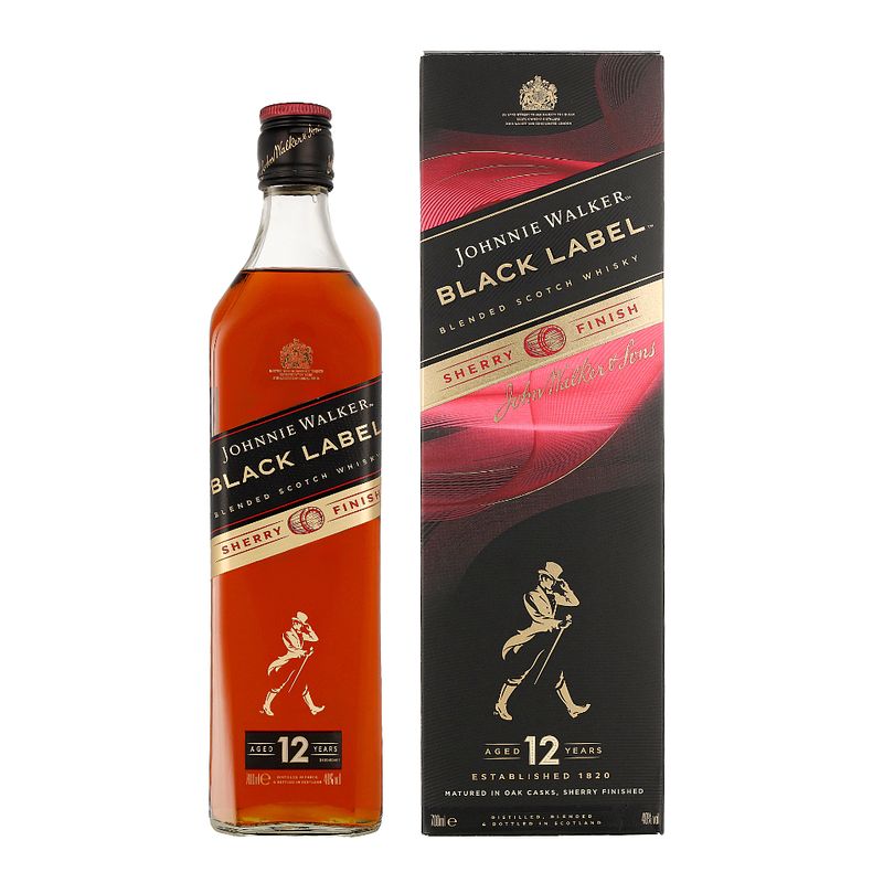 Foto van Johnnie walker black label sherry finish 70cl whisky + giftbox