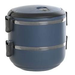 Foto van Items stapelbare thermische lunchbox / warme maaltijd box - blauw - 16 x 15 cm - lunchboxen