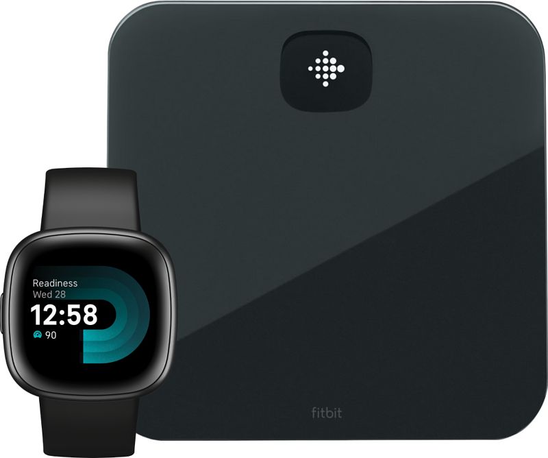 Foto van Fitbit versa 4 zwart + fitbit aria air weegschaal zwart