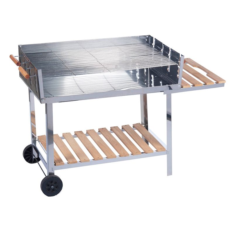 Foto van Houtskoolbarbecue 100x85 cm - rvs barbecue op trolleywagen - buitenkeuken