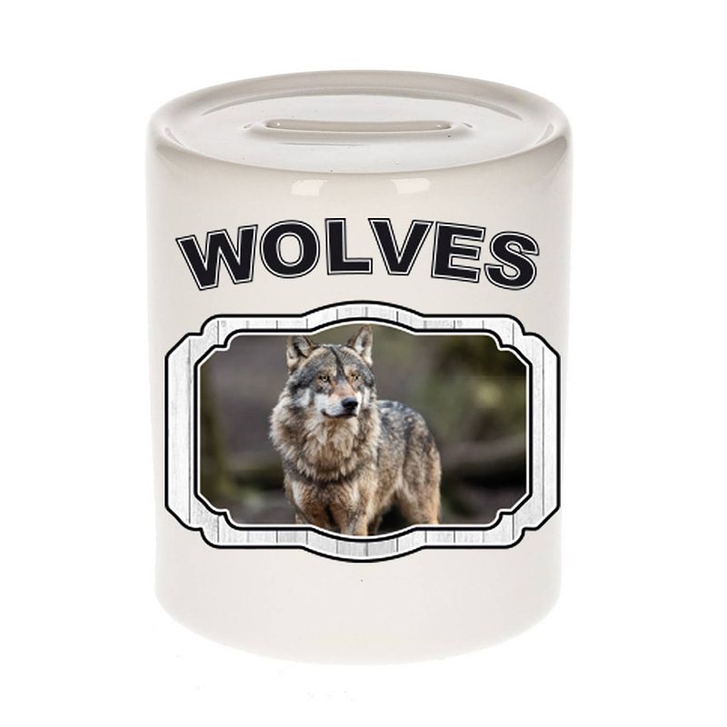 Foto van Dieren wolf spaarpot - wolves/ wolven spaarpotten kinderen 9 cm - spaarpotten