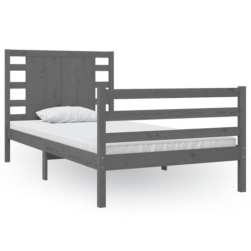 Foto van The living store bedframe - massief grenenhout - 205.5 x 95.5 x 69.5 cm - grijs