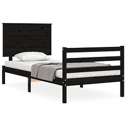 Foto van The living store massief grenen houten bedframe - 205.5 x 105.5 x 82.5 cm - zwart