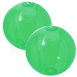 Foto van 2x stuks opblaasbare strandballen beach fun plastic groen 28 cm - strandballen