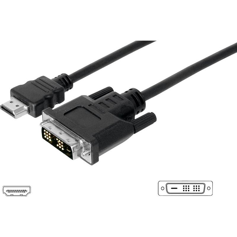 Foto van Digitus hdmi / dvi adapterkabel hdmi-a stekker, dvi-d 18+1-polige stekker 5.00 m zwart ak-330300-050-s schroefbaar hdmi-kabel