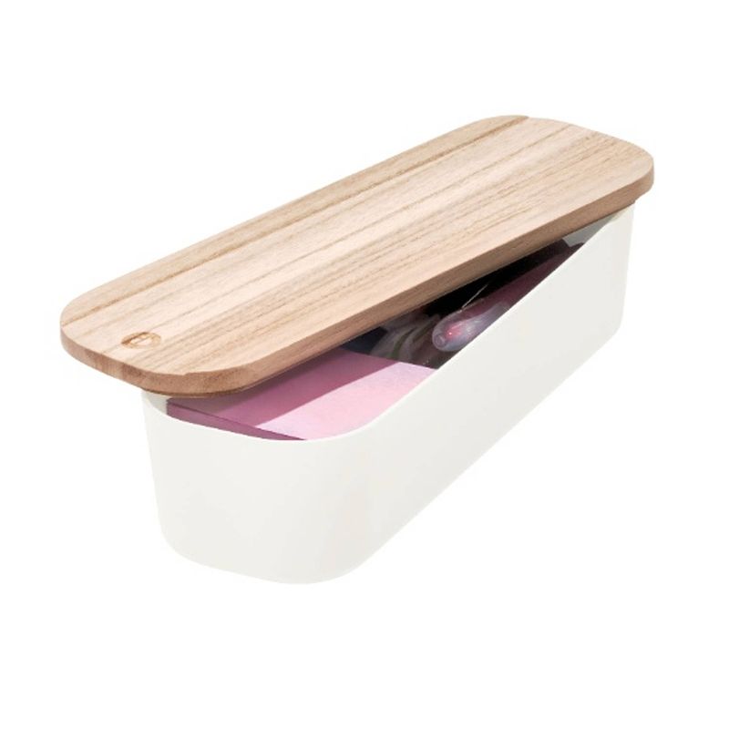 Foto van Idesign - opbergbox met deksel, medium, 9 x 27.5 x 6 cm, gerecycledkunststof/hout, beige - idesign eco storage