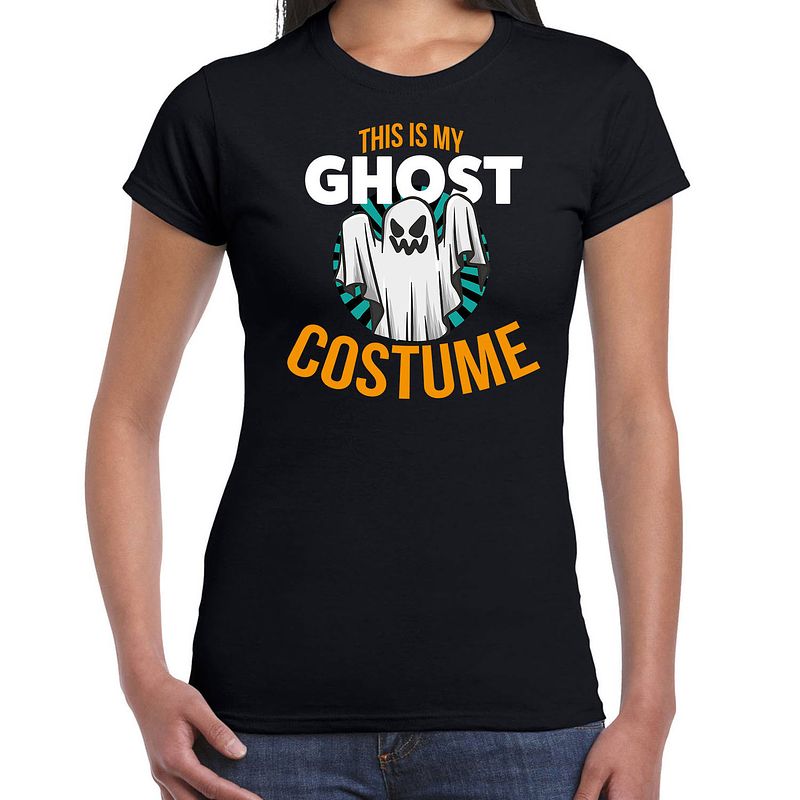 Foto van Ghost costume halloween verkleed t-shirt zwart voor dames xl - feestshirts