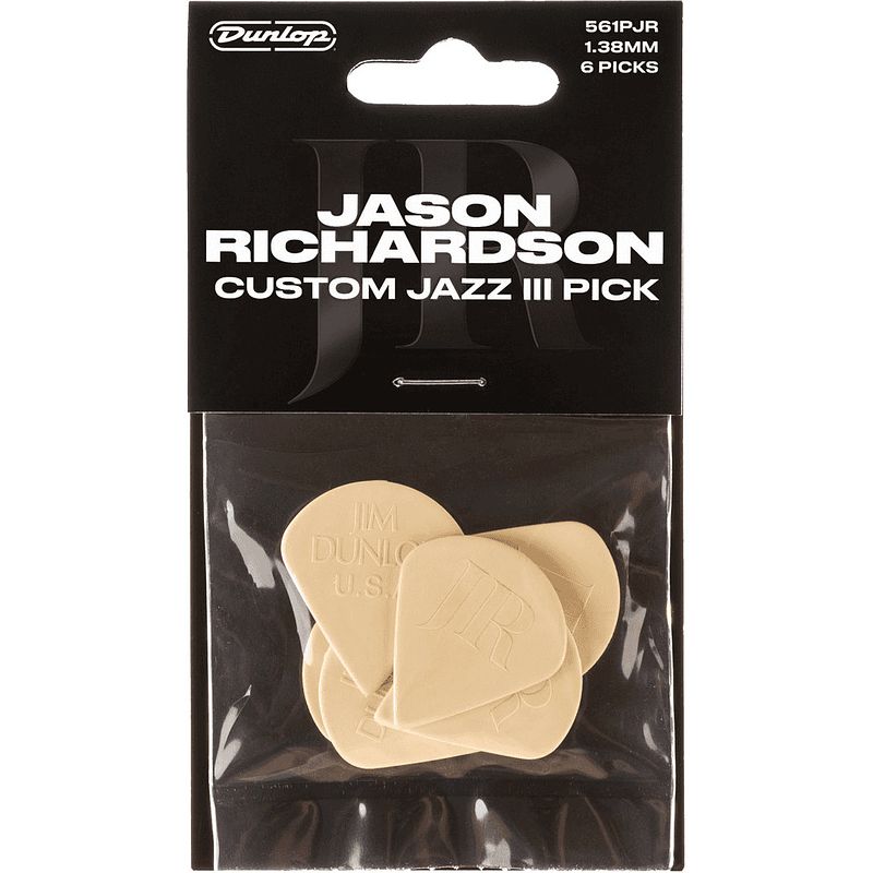 Foto van Dunlop 561pjr jason richardson custom jazz iii 1,38 mm plectrumset (6 stuks)