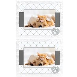 Foto van 2x stuks houten fotolijstje wit/grijs met honden/katten pootje geschikt voor een foto van 10 x 15 cm - fotolijsten