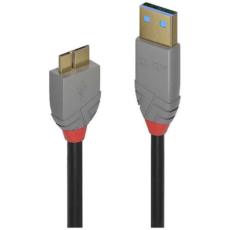 Foto van Lindy usb-kabel usb 3.2 gen1 (usb 3.0 / usb 3.1 gen1) usb-a stekker, usb-micro-b stekker 2 m zwart 36767