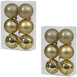 Foto van 12x gouden kunststof kerstballen 8 cm glans/mat/glitter - kerstbal