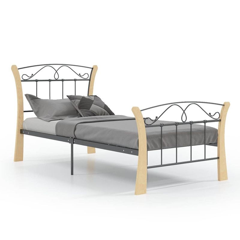 Foto van The living store bedframe eikenhout zwart 206 x 90 x 100 cm - massief - stevig en duurzaam