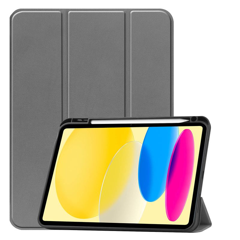 Foto van Basey ipad 10 hoes case hoesje hard cover - ipad 10 2022 hoesje bookcase uitsparing apple pencil - grijs