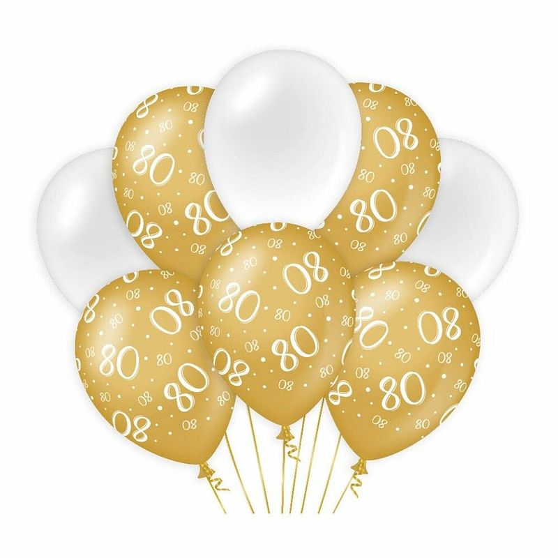 Foto van Paperdreams 80 jaar leeftijd thema ballonnen - 24x - goud/wit - verjaardag feestartikelen - ballonnen