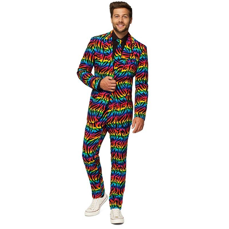 Foto van Heren verkleedkostuum wild rainbow business suit 52 (xl) - carnavalskostuums