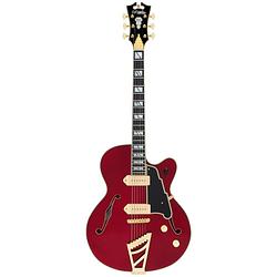 Foto van D'sangelico excel 59 trans cherry semi-akoestische gitaar met koffer