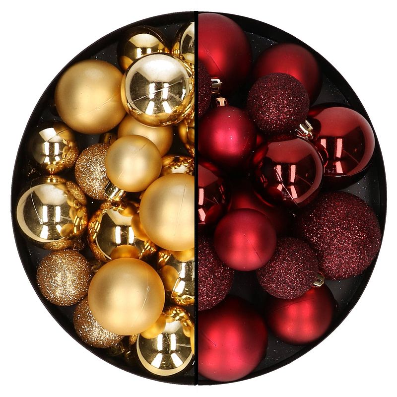 Foto van Kerstballen 60x stuks - mix donkerrood/goud - 4-5-6 cm - kunststof - kerstbal