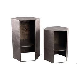 Foto van Ptmd dilay black iron hexagon sidetable with shelve sv2