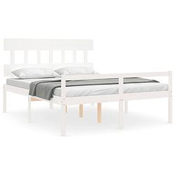 Foto van The living store bed massief grenenhouten - wit - 205.5 x 165.5 x 81 cm - multiplex lattenbodem