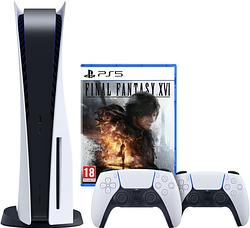 Foto van Playstation 5 disc edition + final fantasy xvi + tweede controller wit