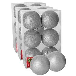 Foto van 18x stuks kerstballen zilver glitters kunststof 4 cm - kerstbal
