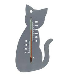 Foto van Nature - 2 stuks muurthermometer kunststof grijs kat 15x9,5x0,3 cm