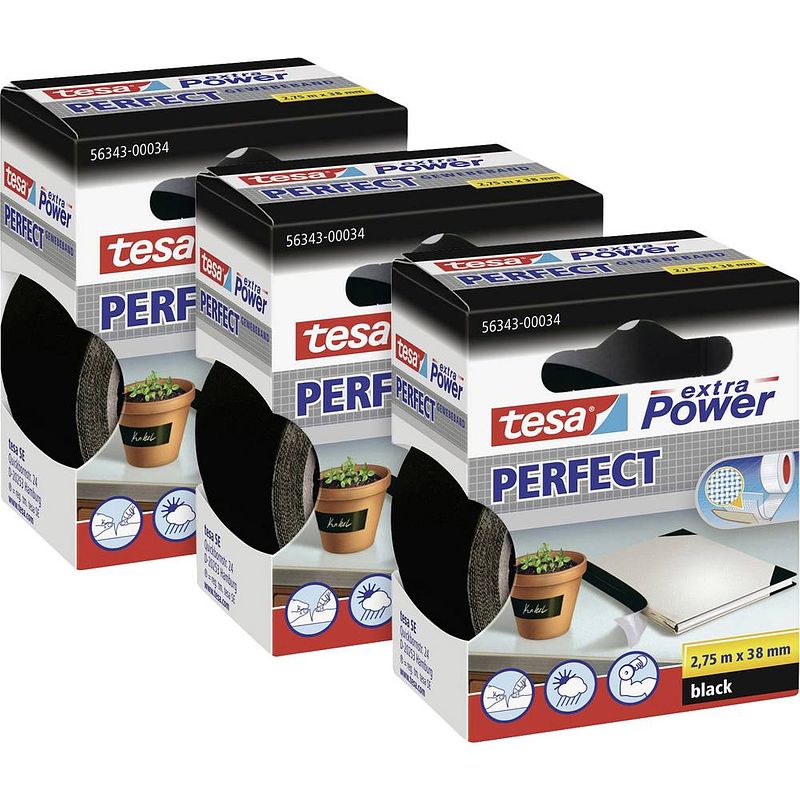 Foto van Tesa extra power perfect 56341 textieltape (l x b) 2.75 m x 19 mm 3 stuk(s)