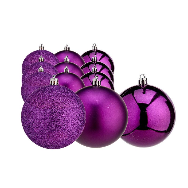 Foto van Kerstballen 12x stuks paars kunststof 6 cm glitter, glans, mat - kerstbal