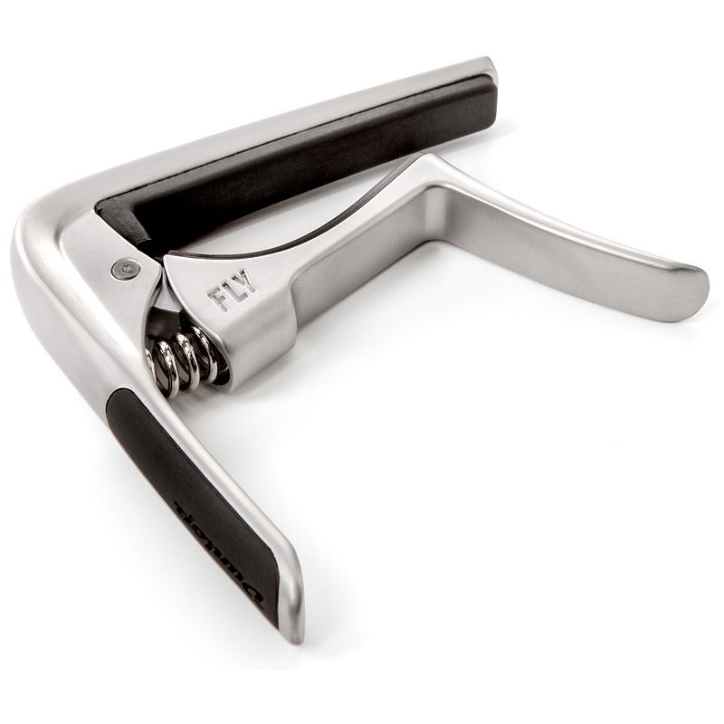 Foto van Dunlop 63csc fly trigger capo satin chrome capo voor western- en elektrische gitaar