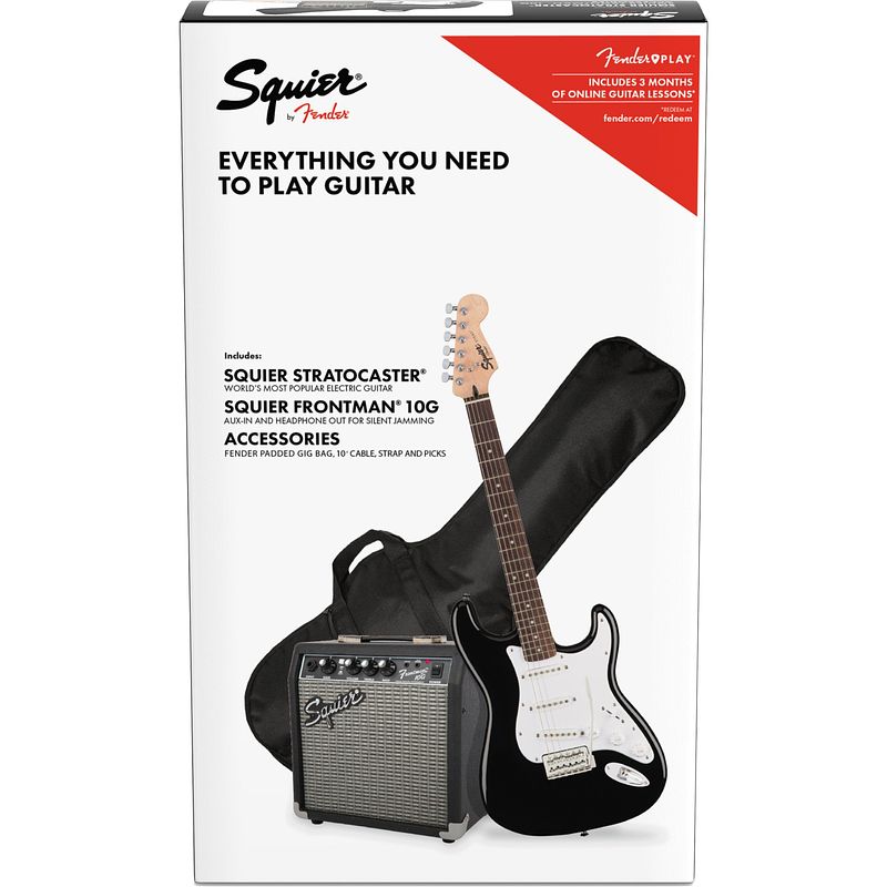 Foto van Squier stratocaster pack black elektrische gitaarset