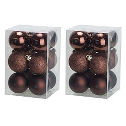 Foto van 24x stuks kunststof kerstballen donkerbruin 6 cm mat/glans/glitter - kerstbal