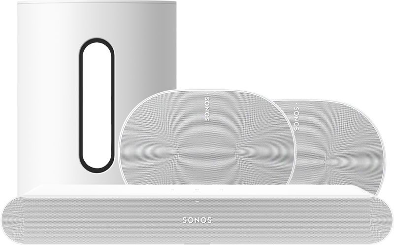 Foto van Sonos ray wit + 2x era 300 wit + sub mini wit