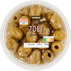 Foto van Jumbo groene olijven zoet 140g aanbieding bij jumbo | 3 voor 6.00