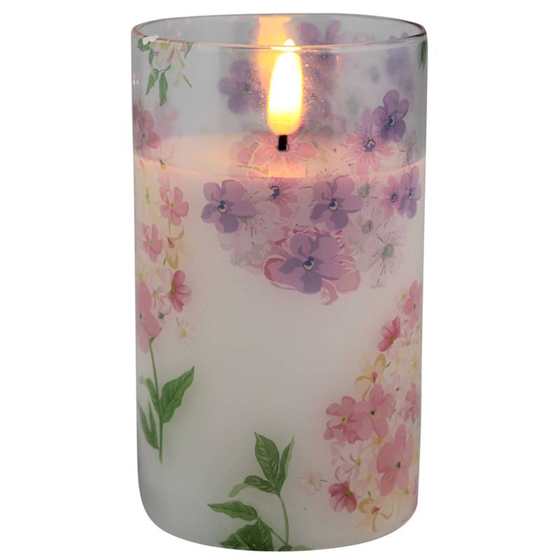 Foto van Magic flame - led kaars in glas bloem 12,5cm roze