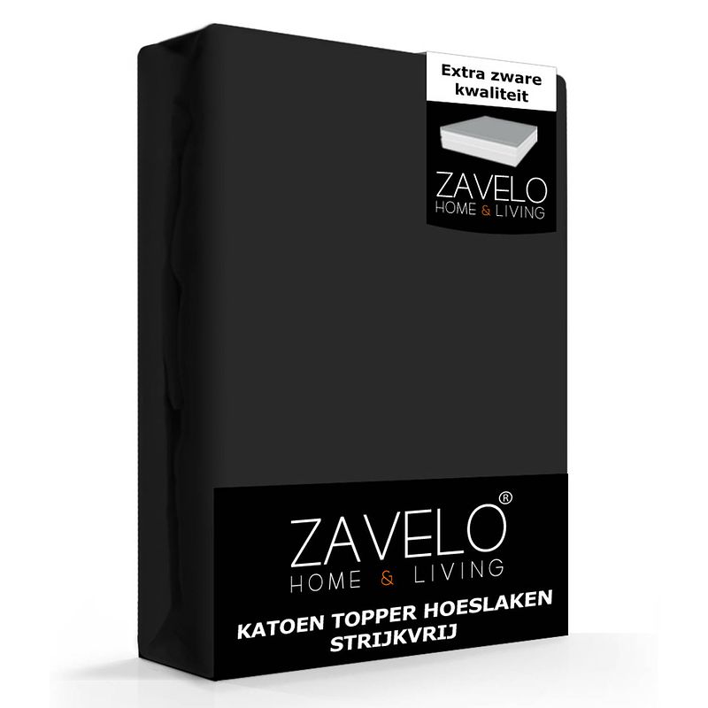 Foto van Zavelo katoen topper hoeslaken strijkvrij zwart-1-persoons (90x200 cm)