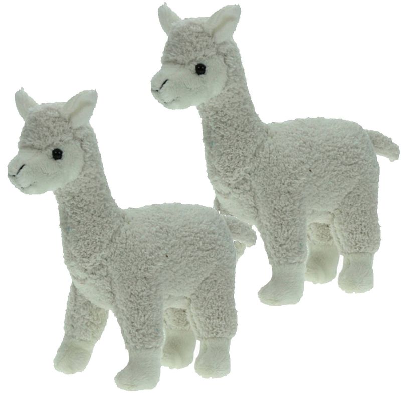 Foto van Set van 2x stuks pluche knuffel dieren witte alpaca van 20 cm - knuffeldier