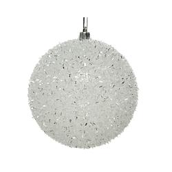 Foto van Decoris - kerstbal plc glitter d10 cm wit/zilver