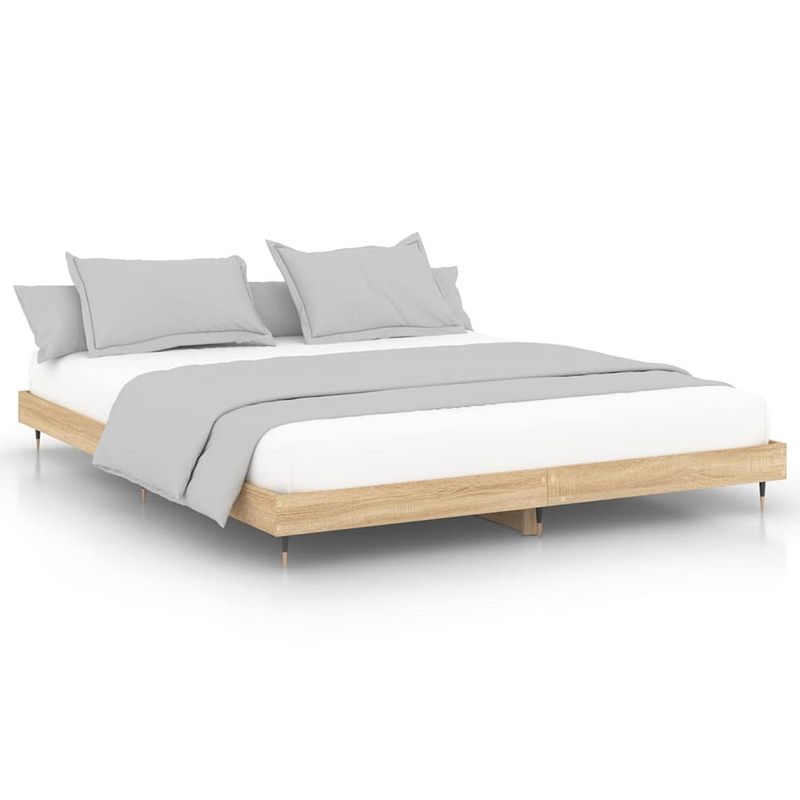 Foto van The living store bedframe sonoma eiken - 203x123x20 cm - hoge kwaliteit hout - stabiele poten - multiplex lattenbodem -