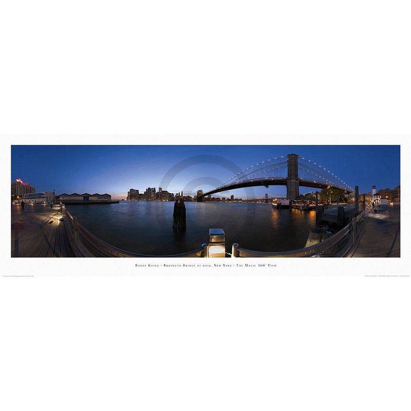 Foto van Randy kosek - brooklyn bridge at dusk kunstdruk 95x33cm