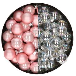 Foto van Mini kerstballen - 48x- transparant parelmoer/lichtroze - 2,5 cm -glas - kerstbal