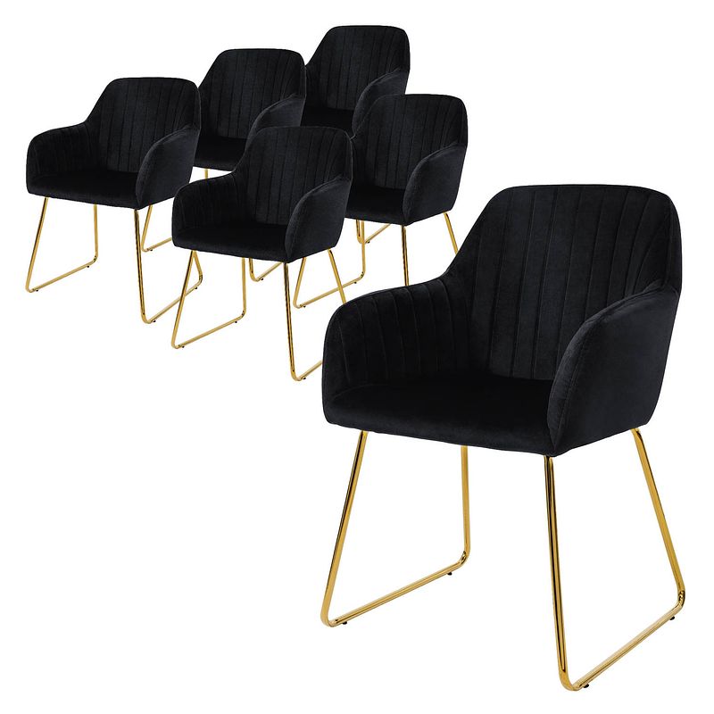 Foto van Ml-design eetkamerstoelen set van 6, fluwelen zitting, zwart, woonkamerstoel met rugleuning en armleuningen, keukenstoel