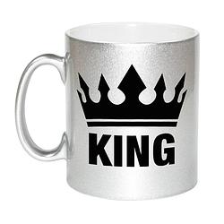 Foto van Cadeau king mok/ beker zilver met zwarte bedrukking 300 ml - feest mokken