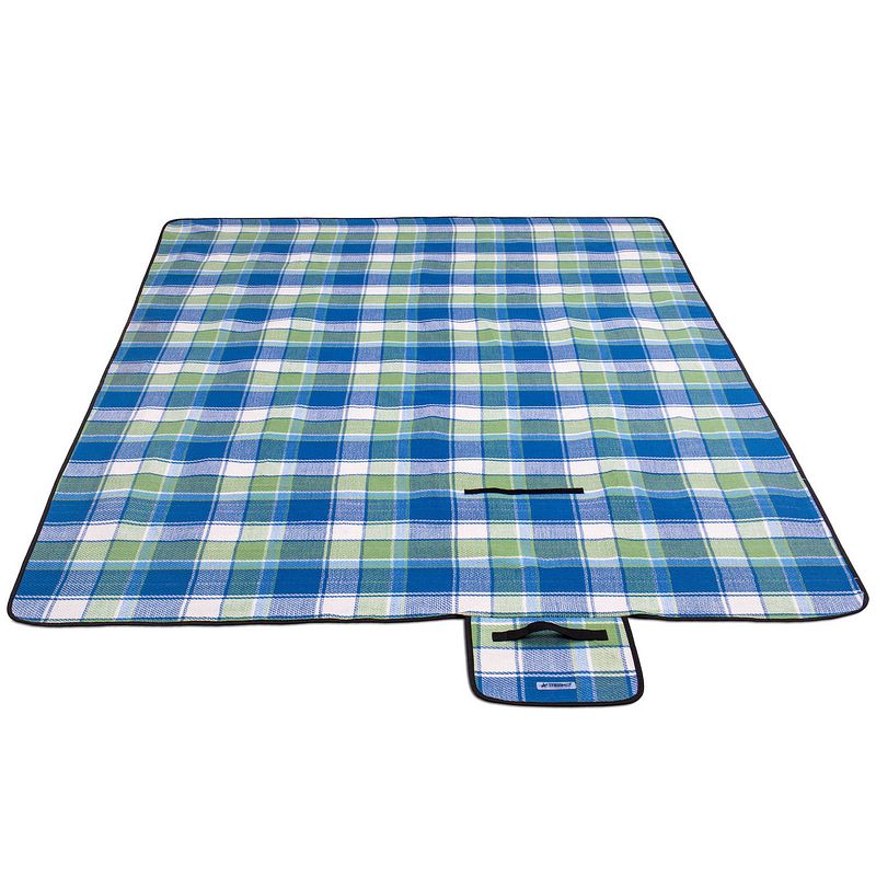 Foto van Picknickdeken, ruitmotief, blauw-groen-wit, picknickkleed, 195 x 150 m, waterdicht, campingdeken, outdoor plaid, stra...