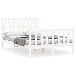 Foto van The living store massief grenenhouten bedframe - wit - 195.5 x 145.5 x 100 cm