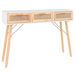 Foto van The living store scandinavische wandtafel - 105 x 30 x 75 cm - wit met natuurlijk rattan