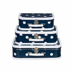 Foto van Speelgoedkoffertje navy polka dot 25 cm - kinderkoffers