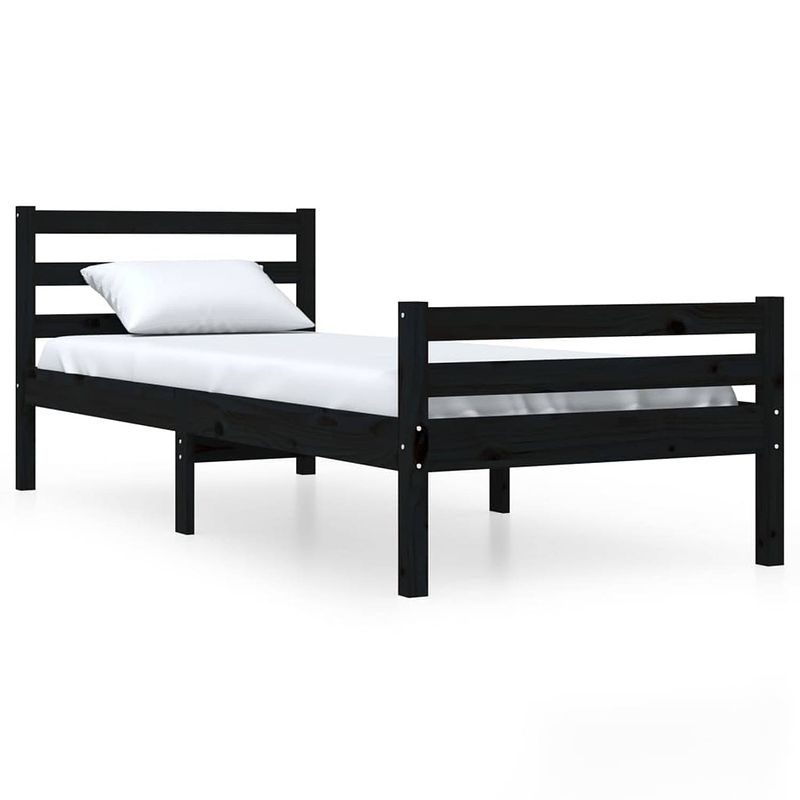 Foto van The living store houten bedframe - eenpersoonsbed 100x200 cm - massief grenenhout - zwart